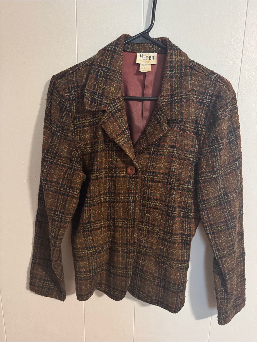 Women's Brown Plaid Single-Button Blazer